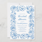 手描きブルーフローラブライダルシャワー 招待状 (正面)