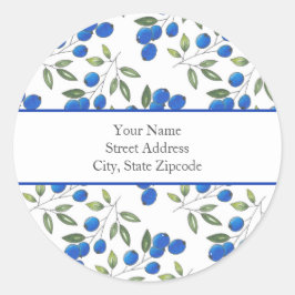 '手描きブルーベリーパターン'ラベル ラウンドシール