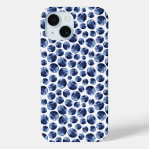手描きブルーベリー果実パターン iPhone 15ケース