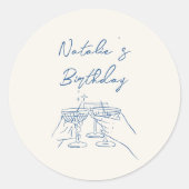 手描きブルーマルティーニグラスバースデーパーティー ラウンドシール (正面)