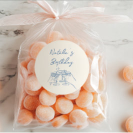 手描きブルーマルティーニグラスバースデーパーティー ラウンドシール