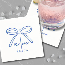 手描きブルー結婚のモノグラムナプキン スタンダードカクテルナプキン