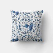 手描きブルー&ホワイトチノイセリーフローラスタイル クッション (裏面)