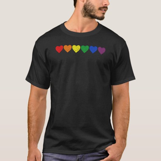 手描きプライドハートゲイ国旗Lgbtq Lgbt Rainbo Tシャツ (正面)