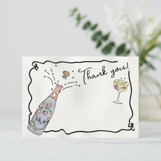 手描きプレセッコと花びらサンキューカード 招待状 (スタンド正面)