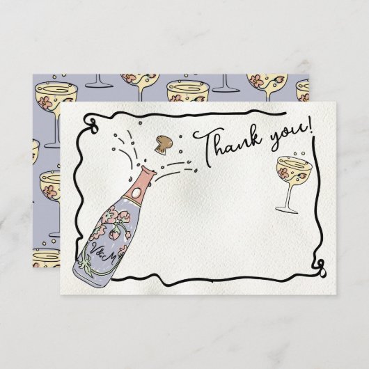 手描きプレセッコと花びらサンキューカード 招待状 (正面/裏面)