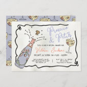 手描きプレセッコと花びらブライダルシャワー 招待状 (正面/裏面)