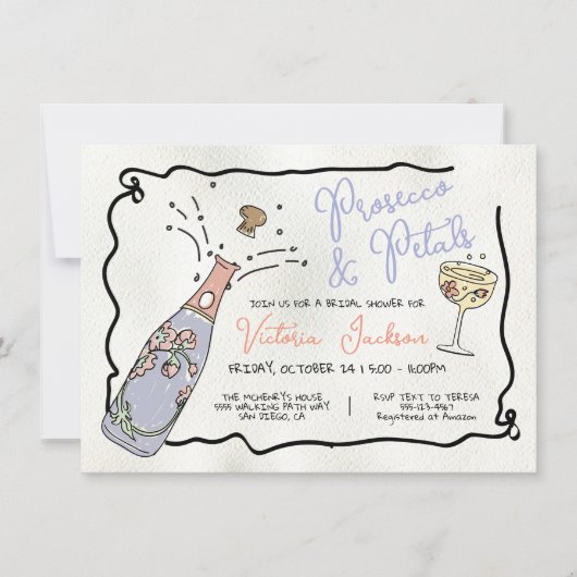 手描きプレセッコと花びらブライダルシャワー 招待状 (正面)