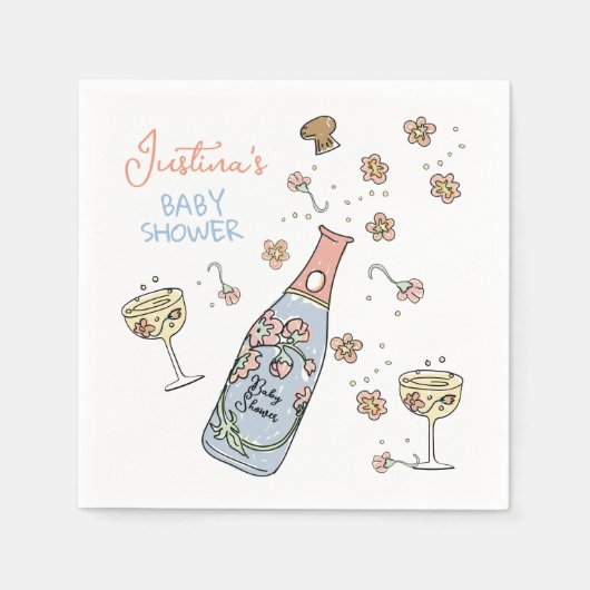 手描きプレセッコと花びらベビーシャワー スタンダードカクテルナプキン (正面)