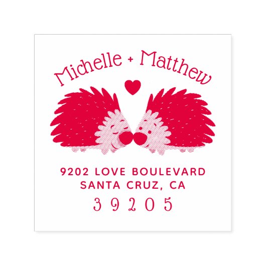 手描きヘッジホッグ結婚とハート差出人住所 セルフインキングスタンプ (デザイン)