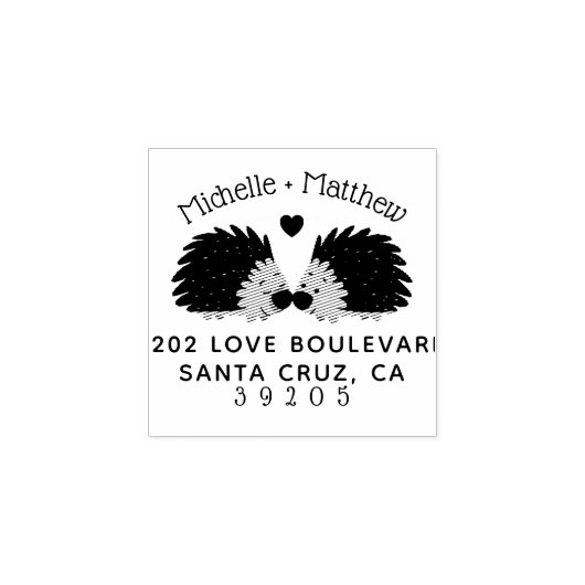 手描きヘッジホッグ結婚とハート差出人住所 ラバースタンプ (インプリント)