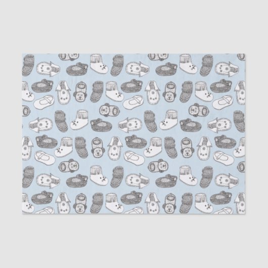 手描きベビーブーティーズパターンパステルブルー 薄葉紙 (正面)