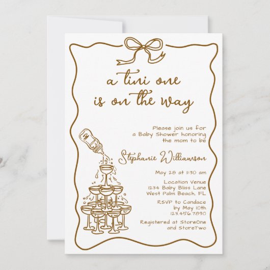 手描きベビーボトルマルチニタワーベイビーシャワー 招待状 (正面)