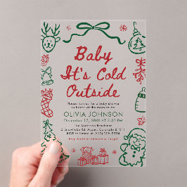 手描きベビー外は寒いベビースシャワー アクリル招待状