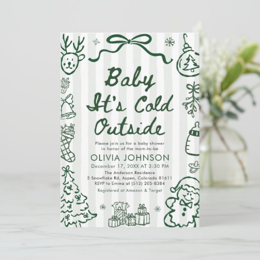 手描きベビー外は寒いベビースシャワー 招待状 (スタンド正面)