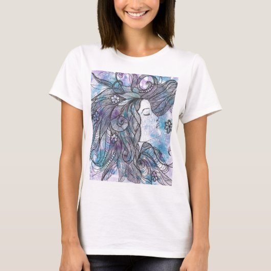 手描きベラフェミニンキャンバスフローサークル上部 Tシャツ (正面)