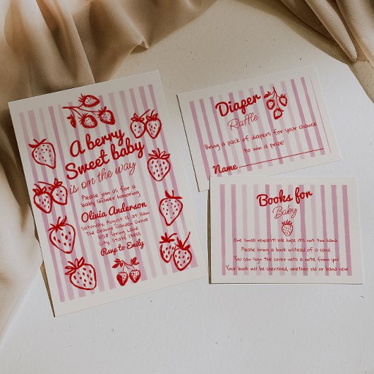 手描きベリーイチゴDiy女の子ベビーシャワー 招待状