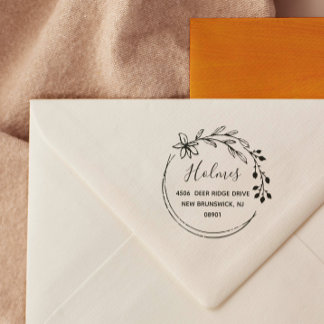 手描きベリーフラワーリース名&住所 ラバースタンプ