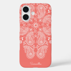 手描きペイズリーパターンダークピーチ iPhone 16ケース