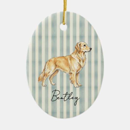 手描きペットポートレートスケッチゴールデンレトリバー セラミックオーナメント (正面)
