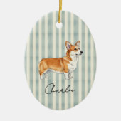 手描きペットポートレート水彩コルギ セラミックオーナメント (正面)