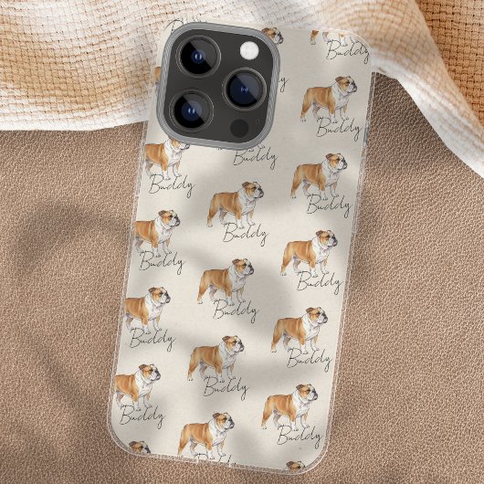 手描きペット肖像画 水彩ブルドッグ iPhoneケース