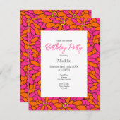 手描きホットピンクオレンジ《植物》百日草抽象芸術パターン 招待状 (正面/裏面)