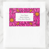 手描きホットピンク&オレンジデイジーラベル 長方形シール (バッグ)