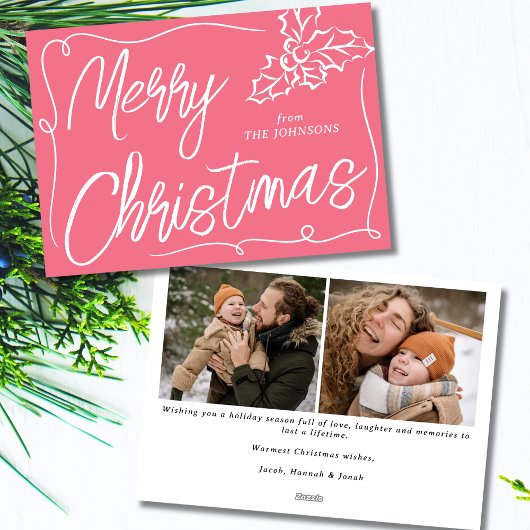 手描きホリーベリーバブルガム2写真クリスマス シーズンカード