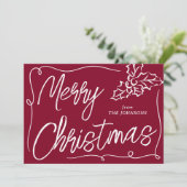 手描きホリーベリーブルゴーニュ写真クリスマス シーズンカード (スタンド正面)