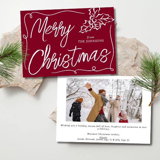 手描きホリーベリーブルゴーニュ写真クリスマス シーズンカード