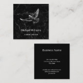 手描きホワイト鳩ブラックマーブルビジネスカード スクエア名刺 (正面/裏面)