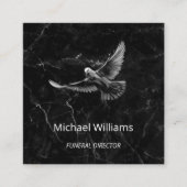 手描きホワイト鳩ブラックマーブルビジネスカード スクエア名刺 (正面)