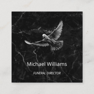 手描きホワイト鳩ブラックマーブルビジネスカード スクエア名刺