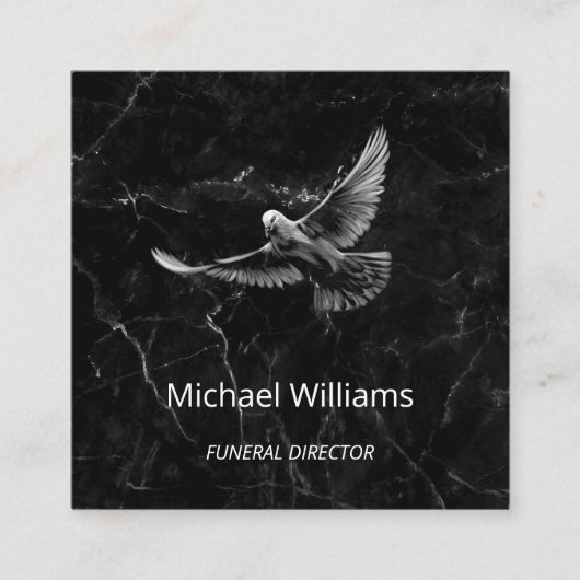 手描きホワイト鳩ブラックマーブルビジネスカード スクエア名刺 (正面)