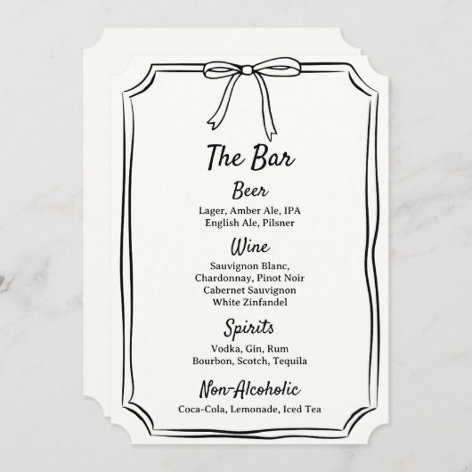 手描きボウスクライブルモダンクラシック結婚バー メニュー (正面/裏面)