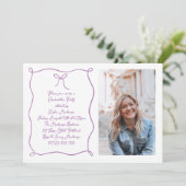 手描きボウフォトパープル卒業パーティー 招待状 (スタンド正面)