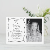 手描きボウフォトブラック卒業パーティー 招待状 (スタンド正面)