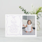 手描きボウフォト赤面薄紫誕生日パーティー 招待状 (スタンド正面)