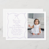 手描きボウフォト赤面薄紫誕生日パーティー 招待状 (正面/裏面)