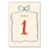 手描きボウフレームオレンジブルーレトロ結婚ズ テーブルナンバー (正面)