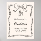 手描きボウフレームブライダルシャワーウェルカムサイン ポスター (正面)