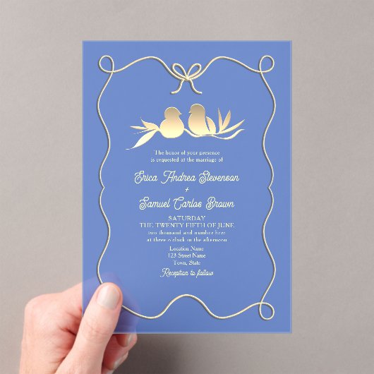 手描きボウブルー結婚ズアクリル招待状 アクリル招待状 (インサイチュ (ポータブル))