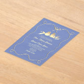 手描きボウブルー結婚ズアクリル招待状 アクリル招待状 (レイダウン)