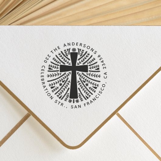 手描きボタニカルクロスファミリー差出人住所 ラバースタンプ