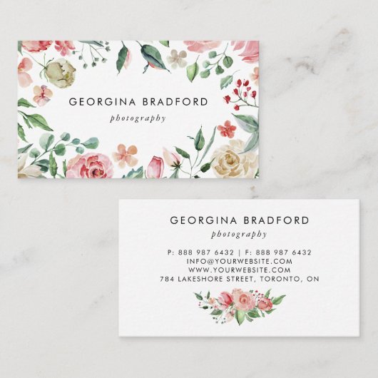 手描きボタニカルローズ 葉っぱ 名刺 (正面/裏面)