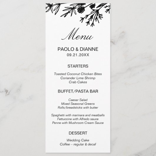 手描きボタニカル葉メニューカード メニュー (正面)