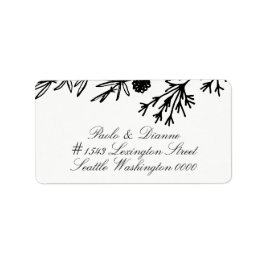 手描きボタニカル葉結婚住所 シール