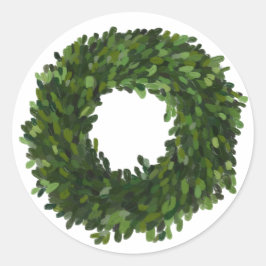 手描きボックスウッドのリース クリスマス ラウンドシール