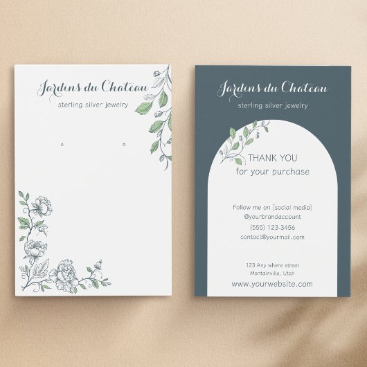 手描きボフランスのタニカルイヤリングディスプレイカード